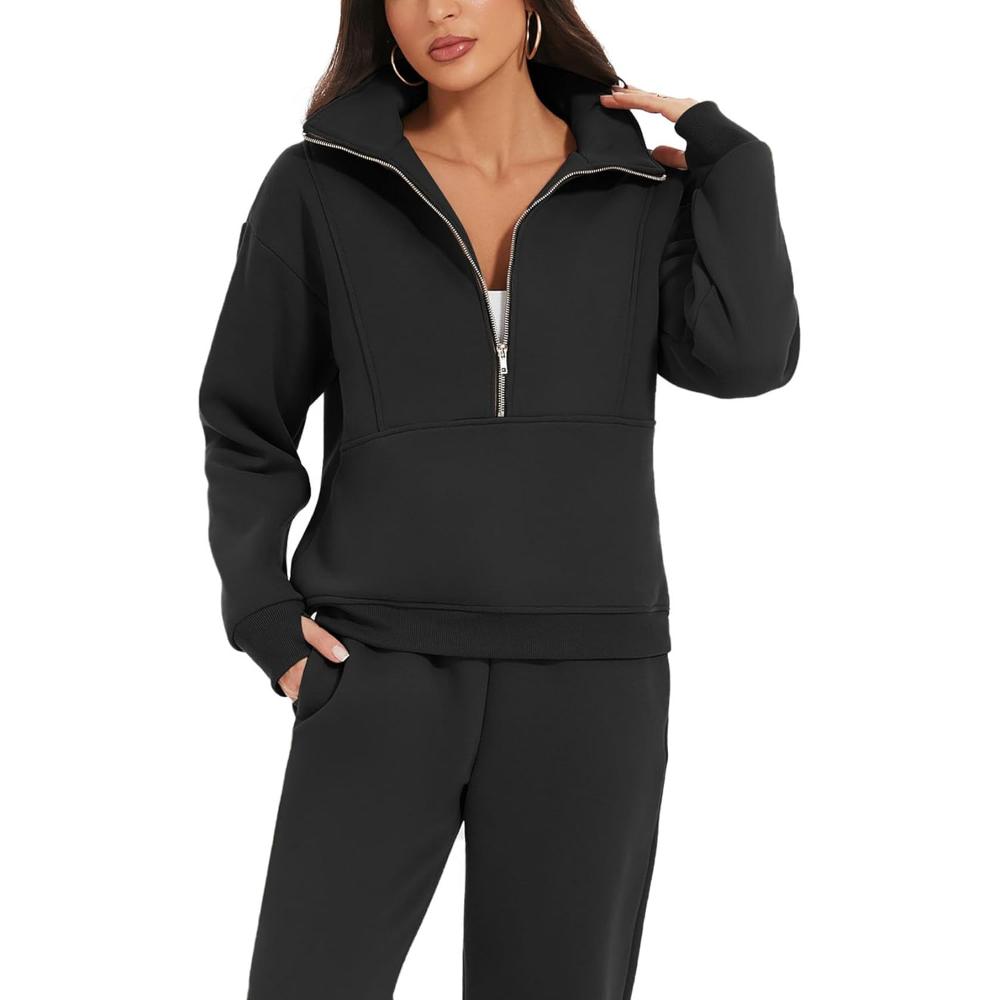 Zipper Top And Jogger Set-My Comfy Blouse