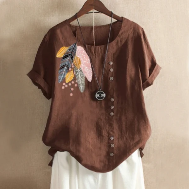 Dreamcatcher Patch Button Summer Blouse-My Comfy Blouse