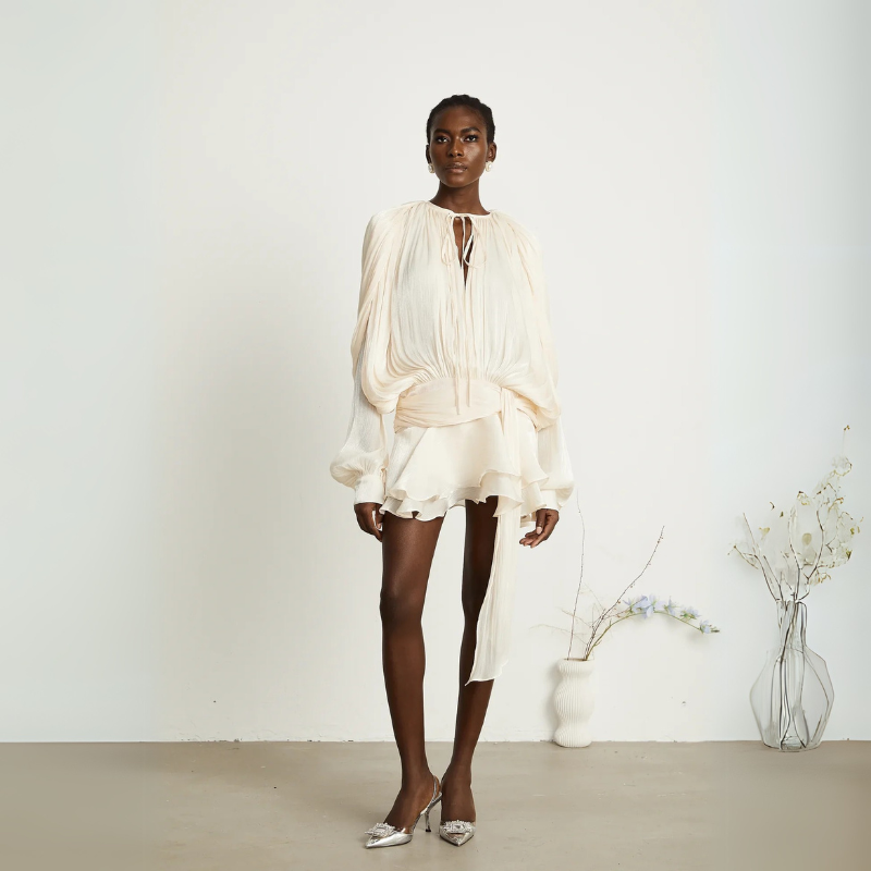 Long Sleeve Draped Mini Dress-My Comfy Blouse