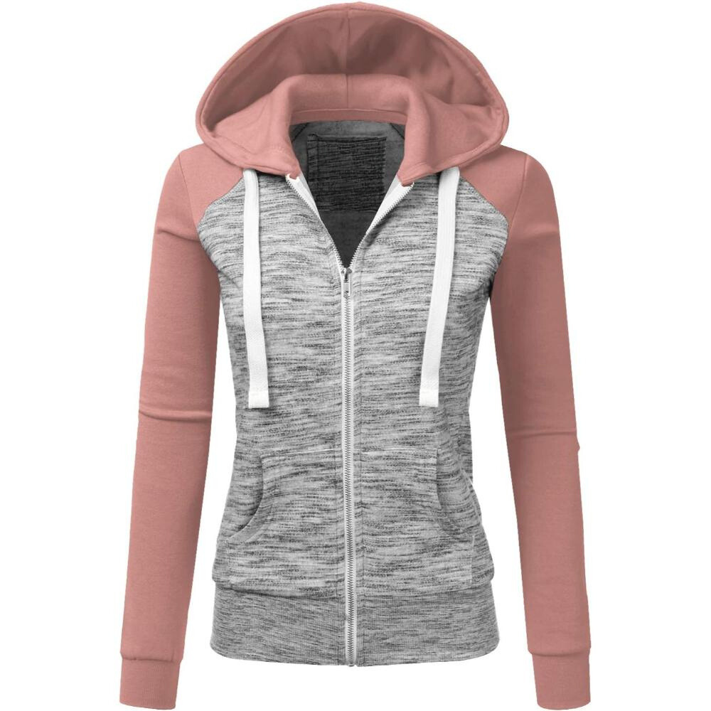 Full Zip Hooded Sweatshirt With Contrast Panel Design-My Comfy Blouse