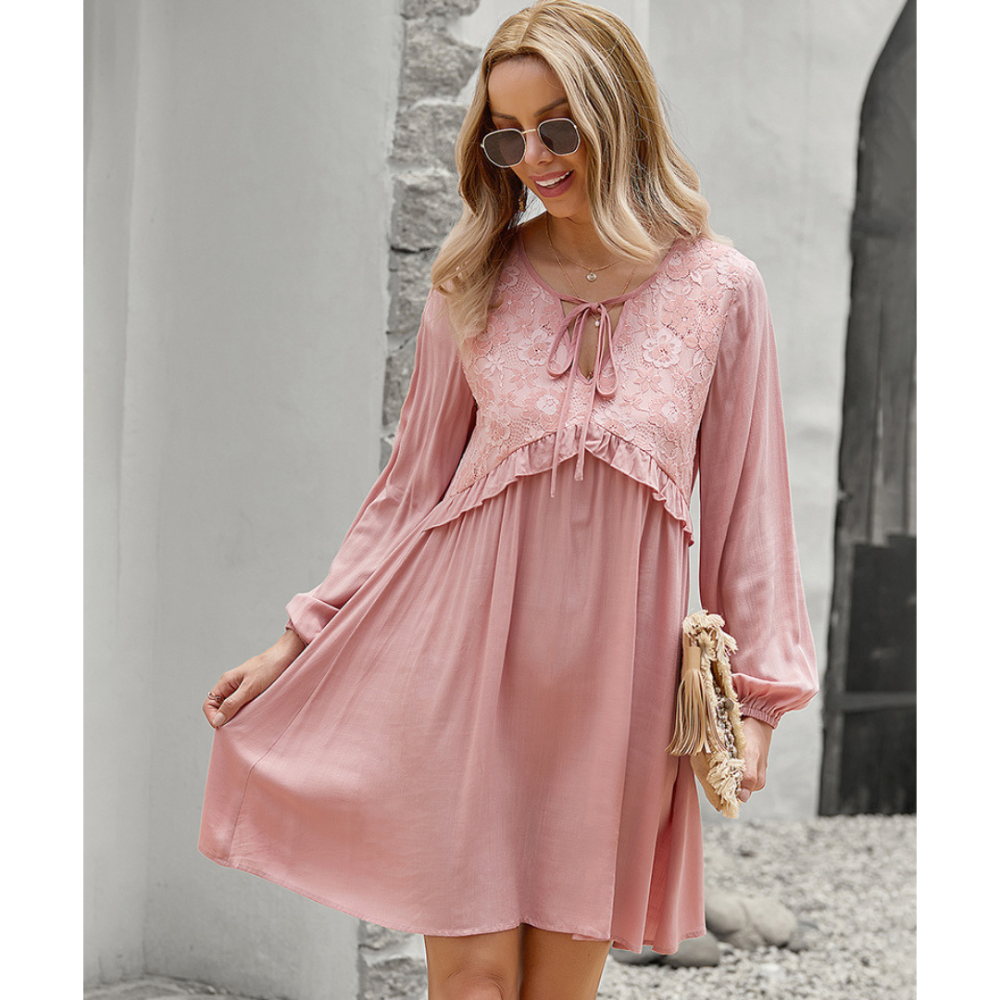Women’s Casual Long Sleeves V Neck Mini Dress-My Comfy Blouse