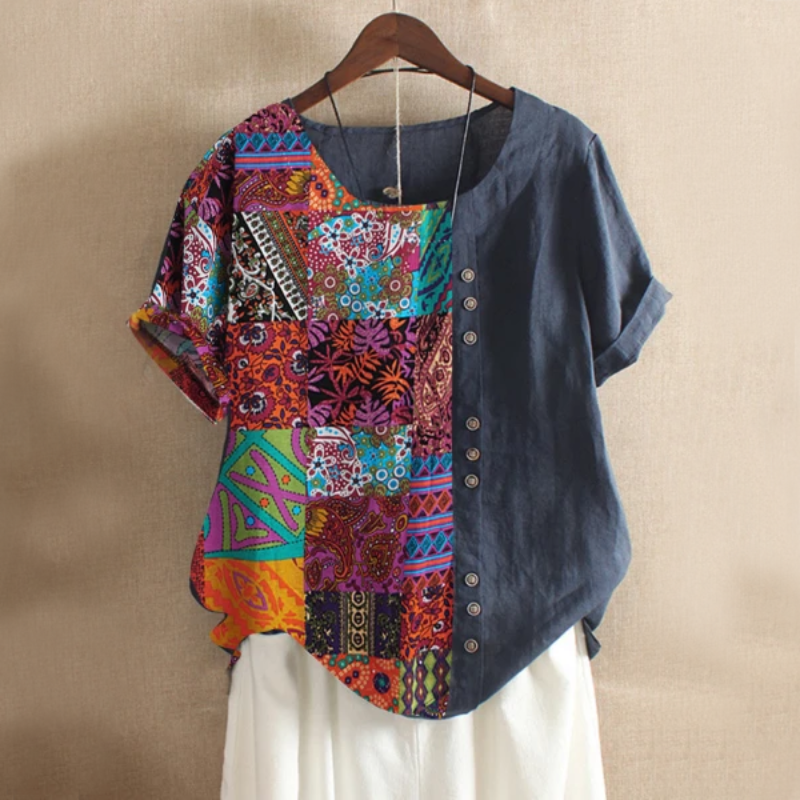 Folk Style Short Sleeve Summer Blouse-My Comfy Blouse