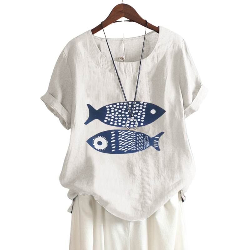 Fish Print Half Sleeves Blouse-My Comfy Blouse