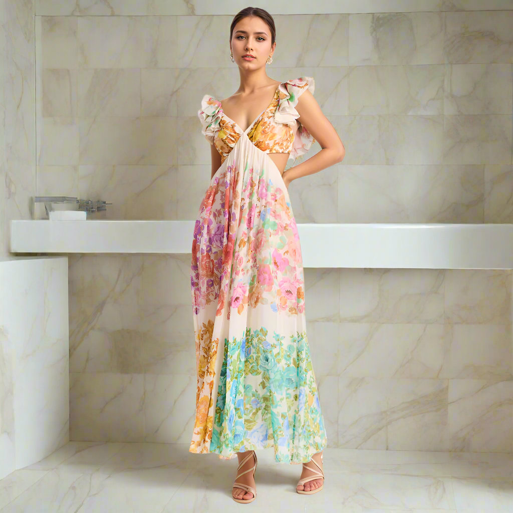 Raie Frill Shoulder Midi Dress-My Comfy Blouse