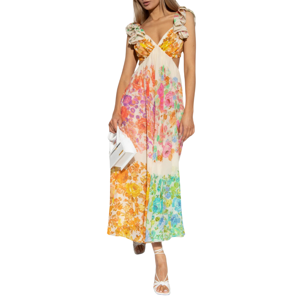 Back Tie Floral Ruffle Maxi Dress