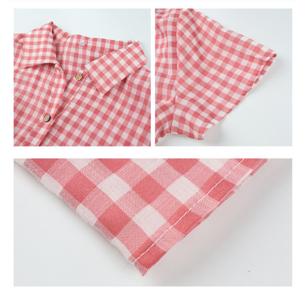Women Buttoned Gingham Summer Dress-My Comfy Blouse