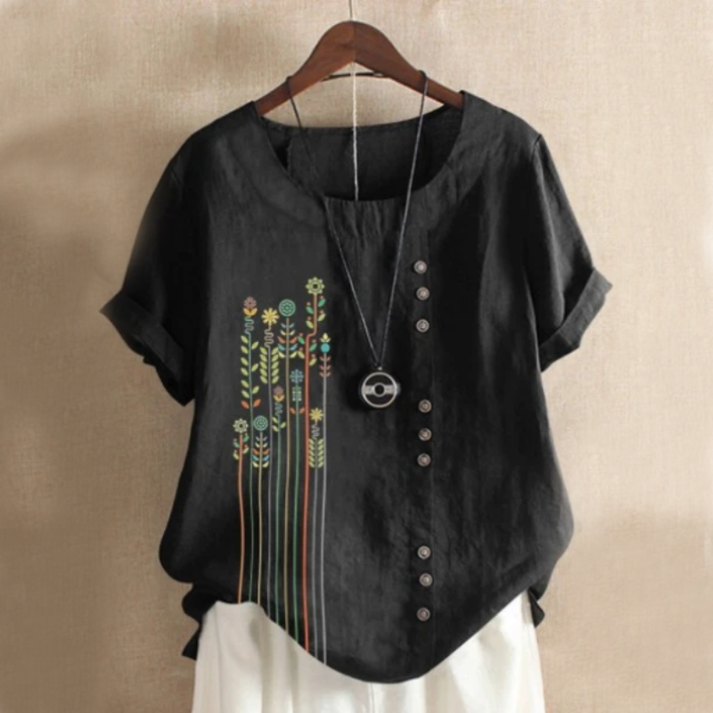 Leaf Patch Button Summer Blouse-My Comfy Blouse