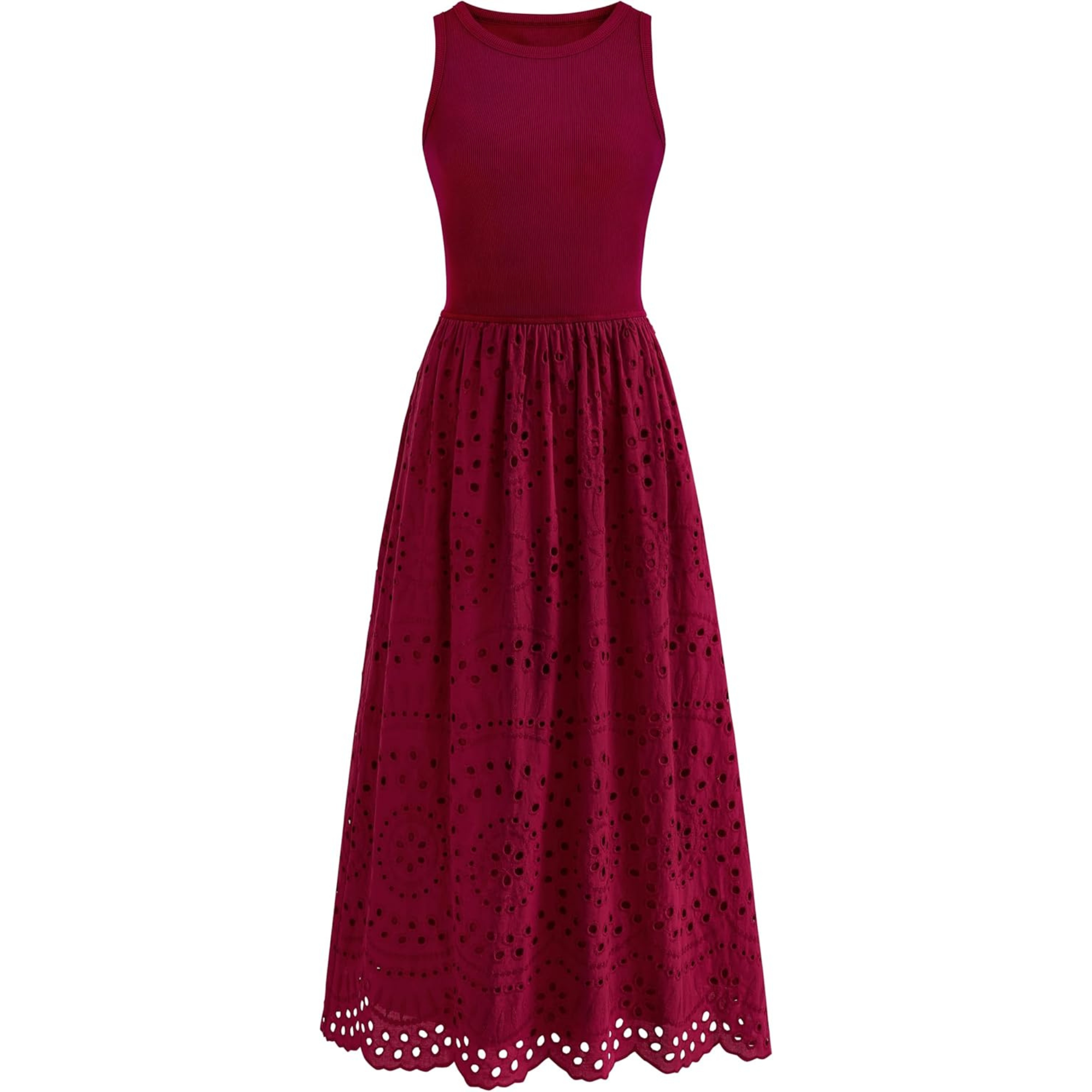 Sleeveless Eyelet Cotton Tank Maxi Dress with Pockets