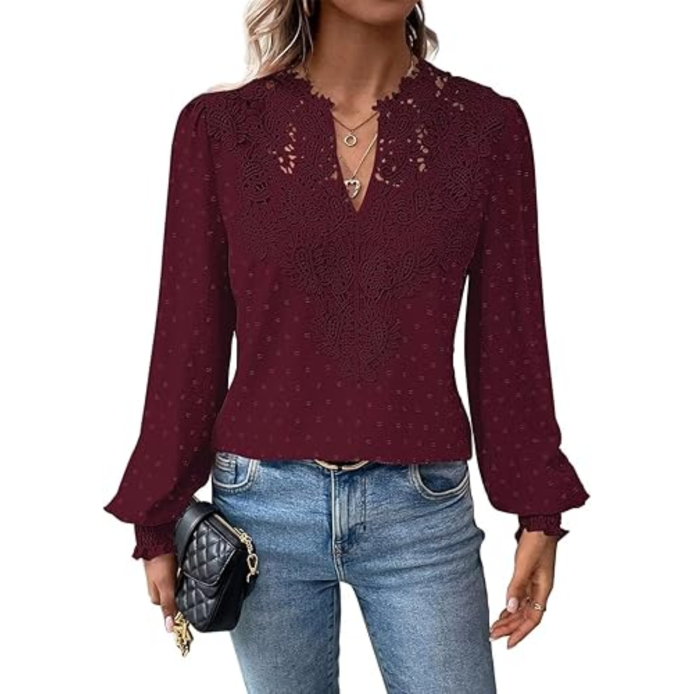 Womens Casual Boho Style Embroidered Long Sleeve Fashion Blouse