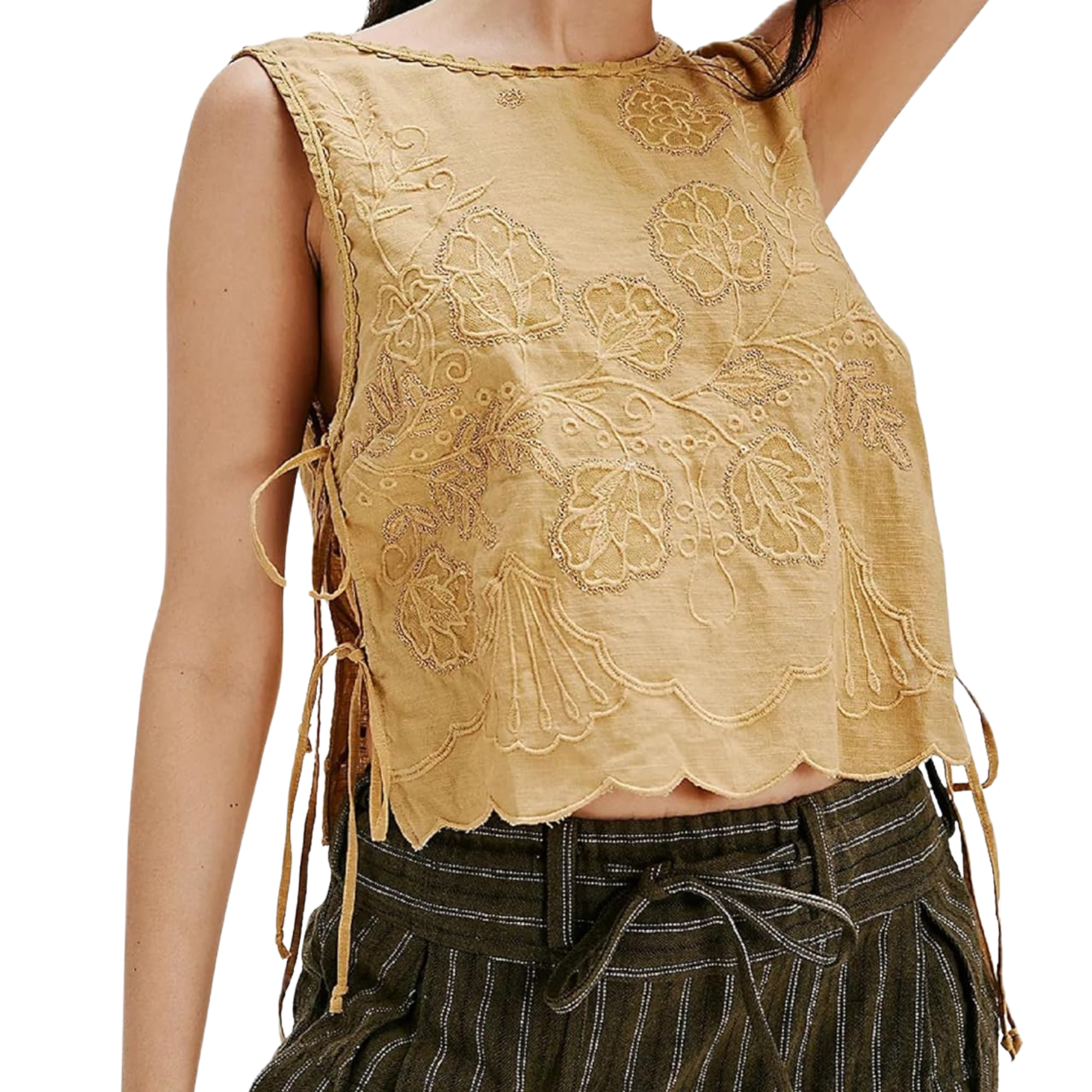 Women Tie Up Tank Floral Embroidered Cropped Going Out Camisole