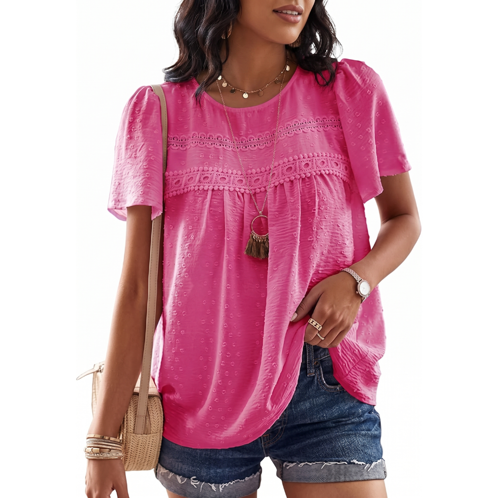 Boho Lace Trim Summer Blouse For Women