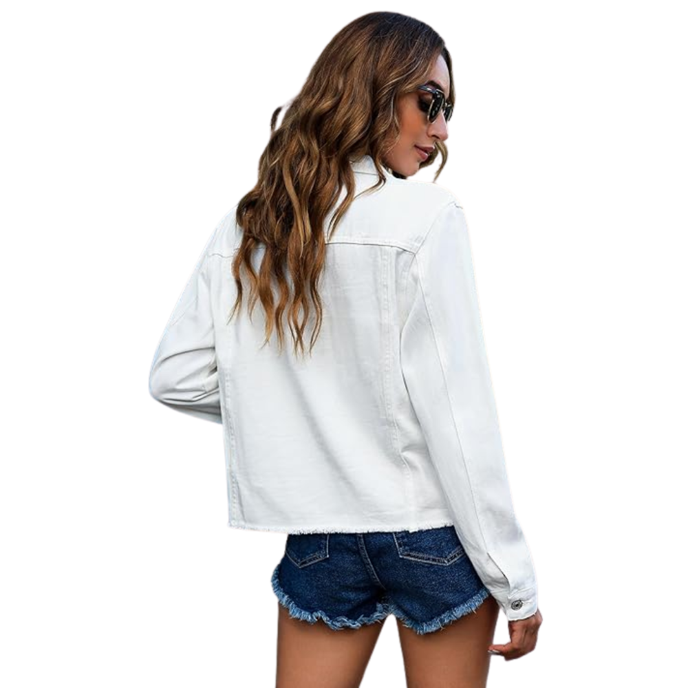 Women’s Distressed Denim Jacket Vintage Button Up Trucker Style