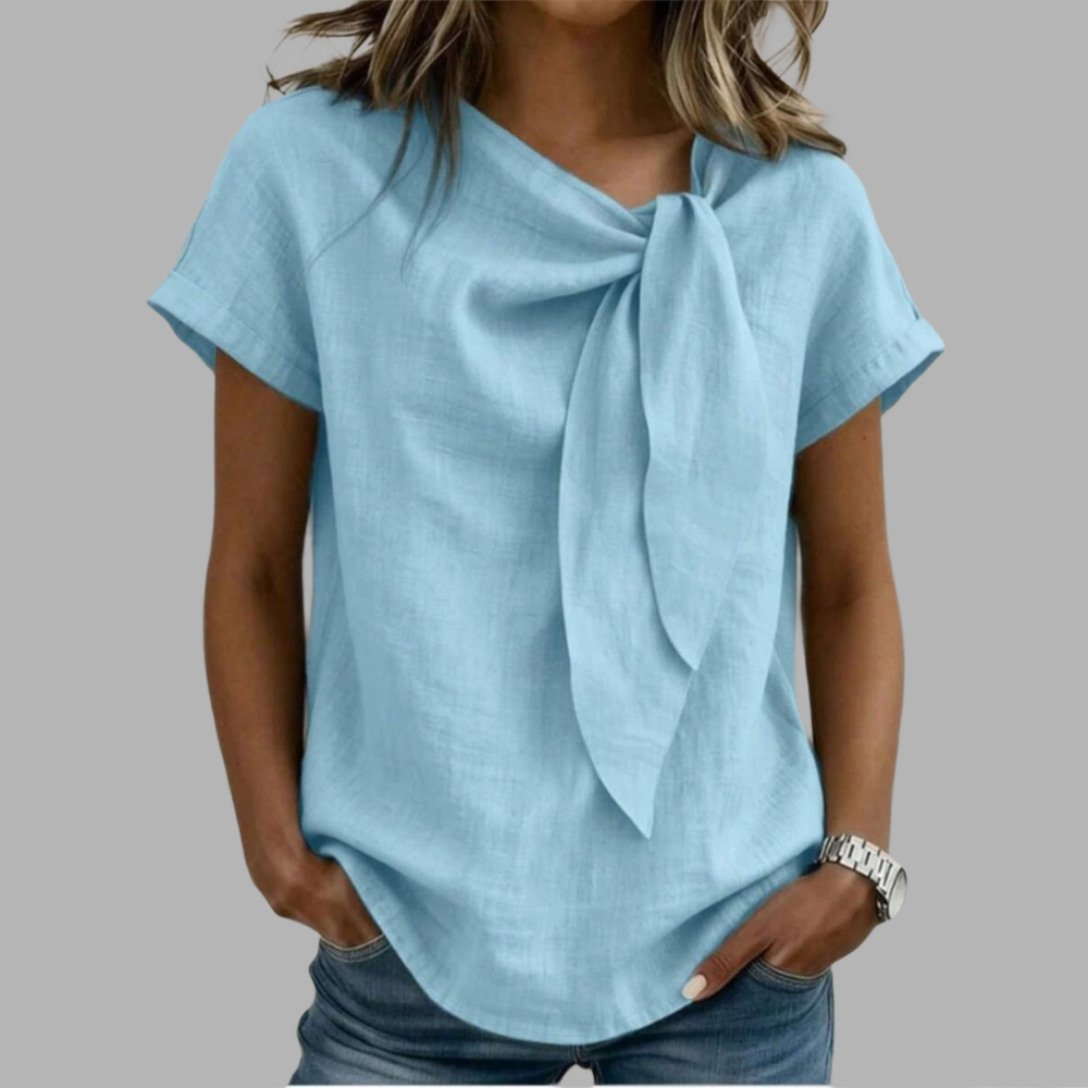 Bamboo Knot Tie Front Vacation Shirt For Women
