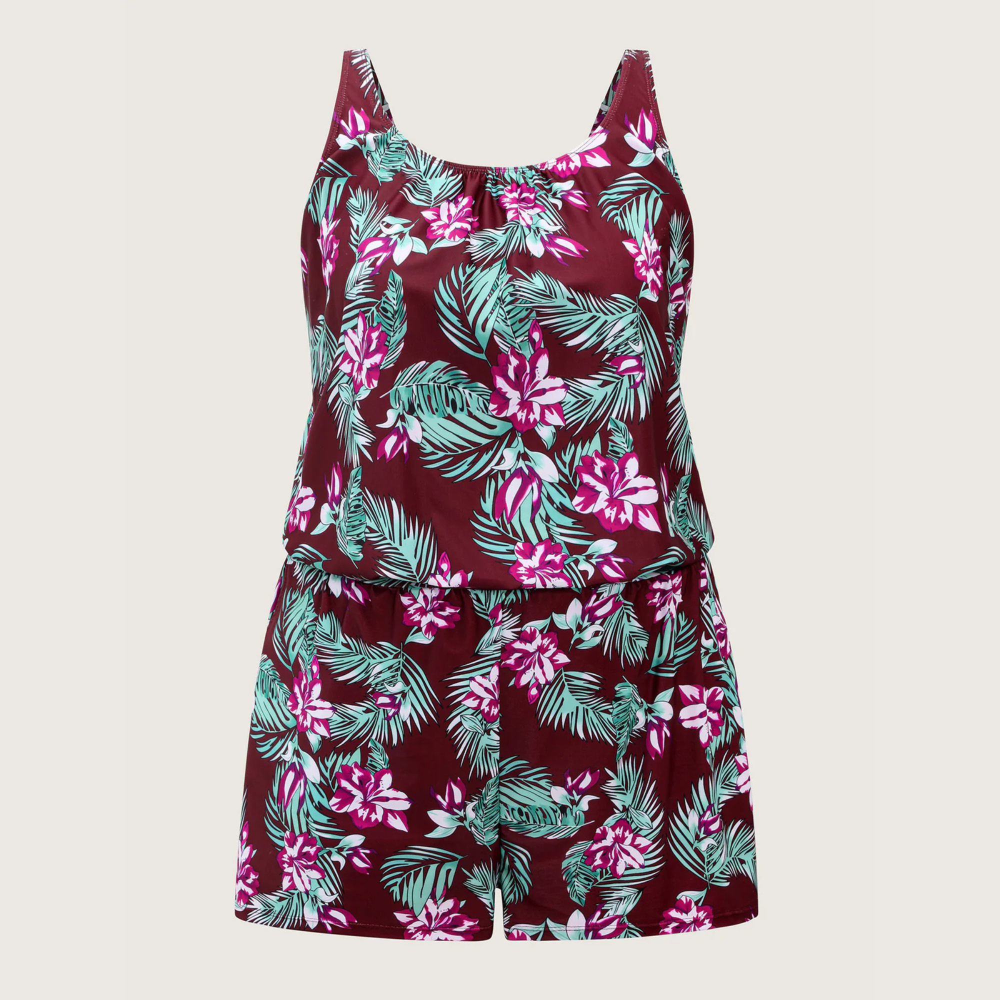 Tropical Flower Print Pockets One-Piece Swimsuit