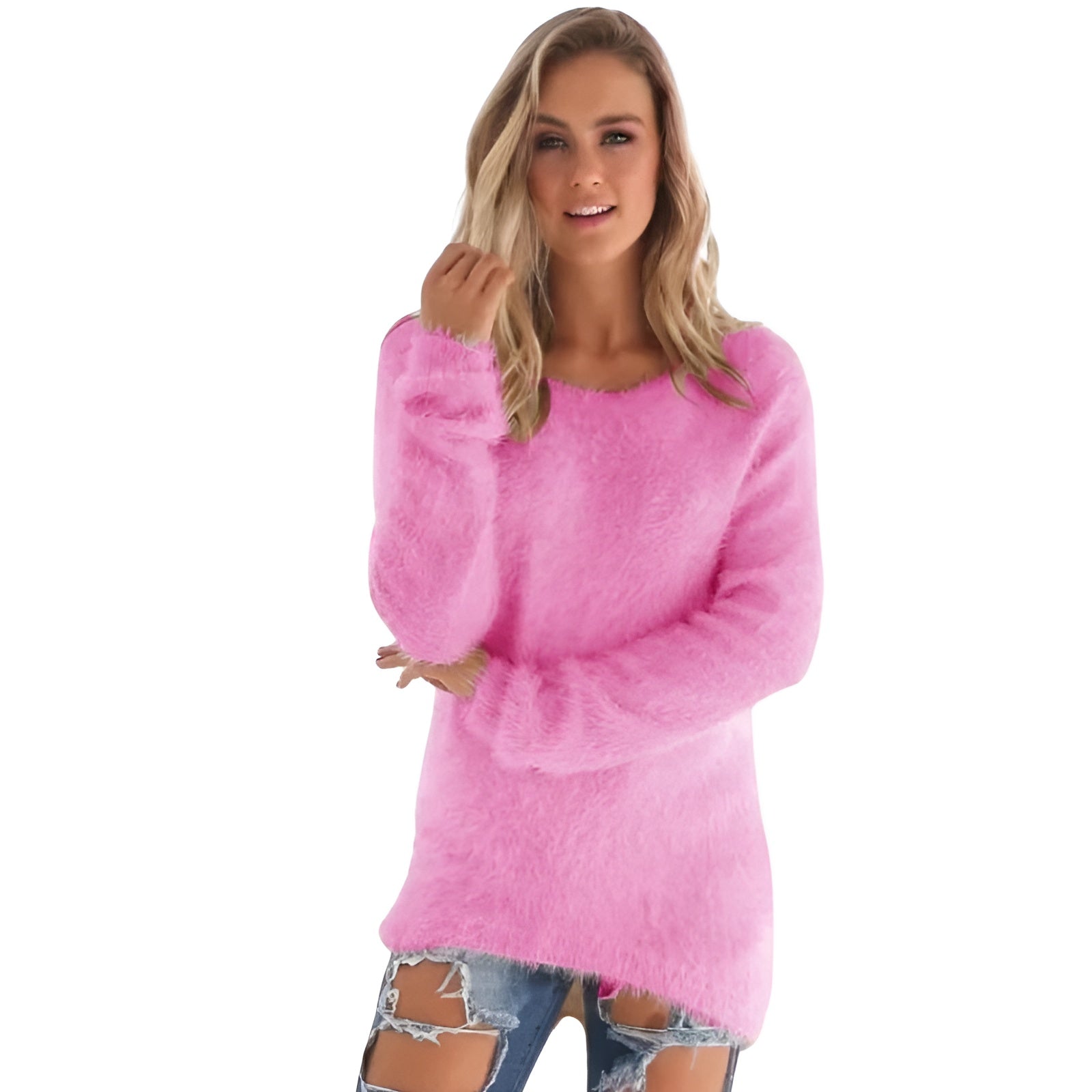Long Sleeve Fuzzy Pullover Sweater-My Comfy Blouse