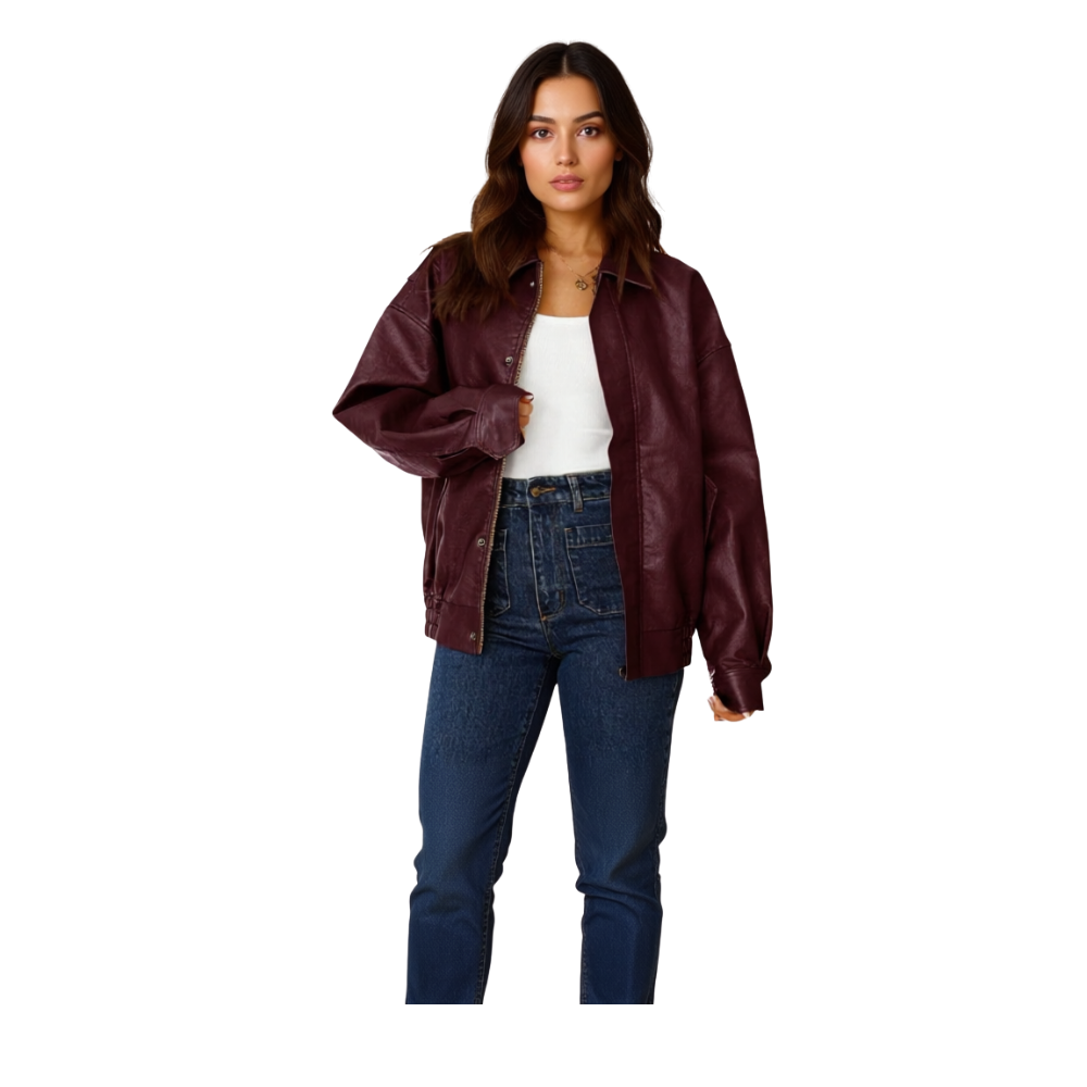 Oversized Faux Leather Motorcycle Jacket For Women