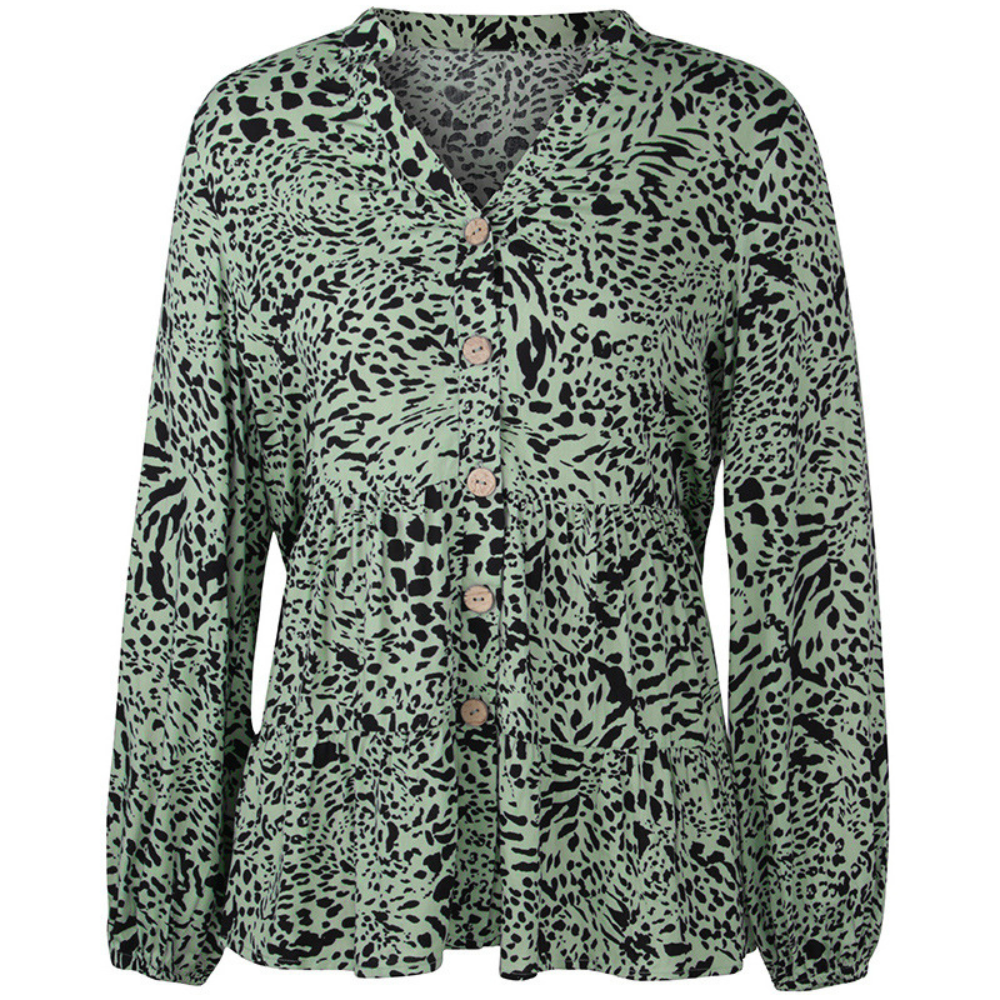 Abstract Pattern Flared Hem Full-Sleeves Shirt-My Comfy Blouse