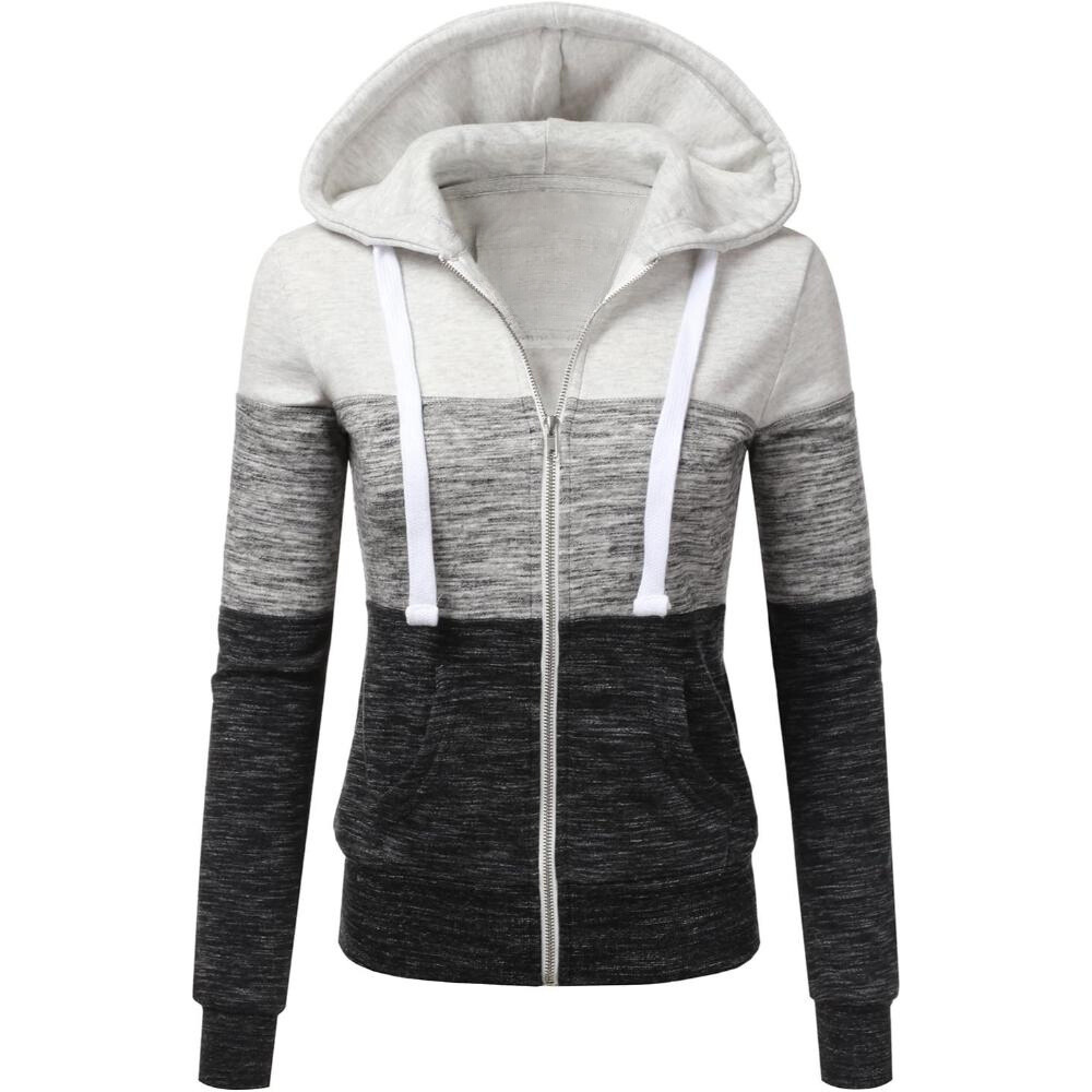 Zip Up Hooded Jacket With Contrast Stripes-My Comfy Blouse