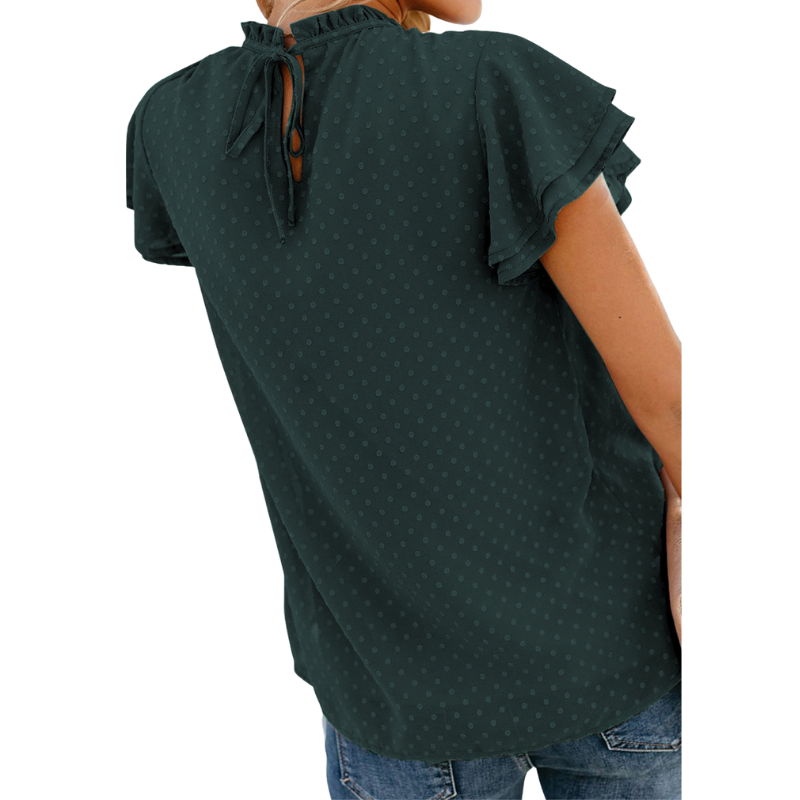 Flounce Cap Sleeves Dot Print Blouse-My Comfy Blouse