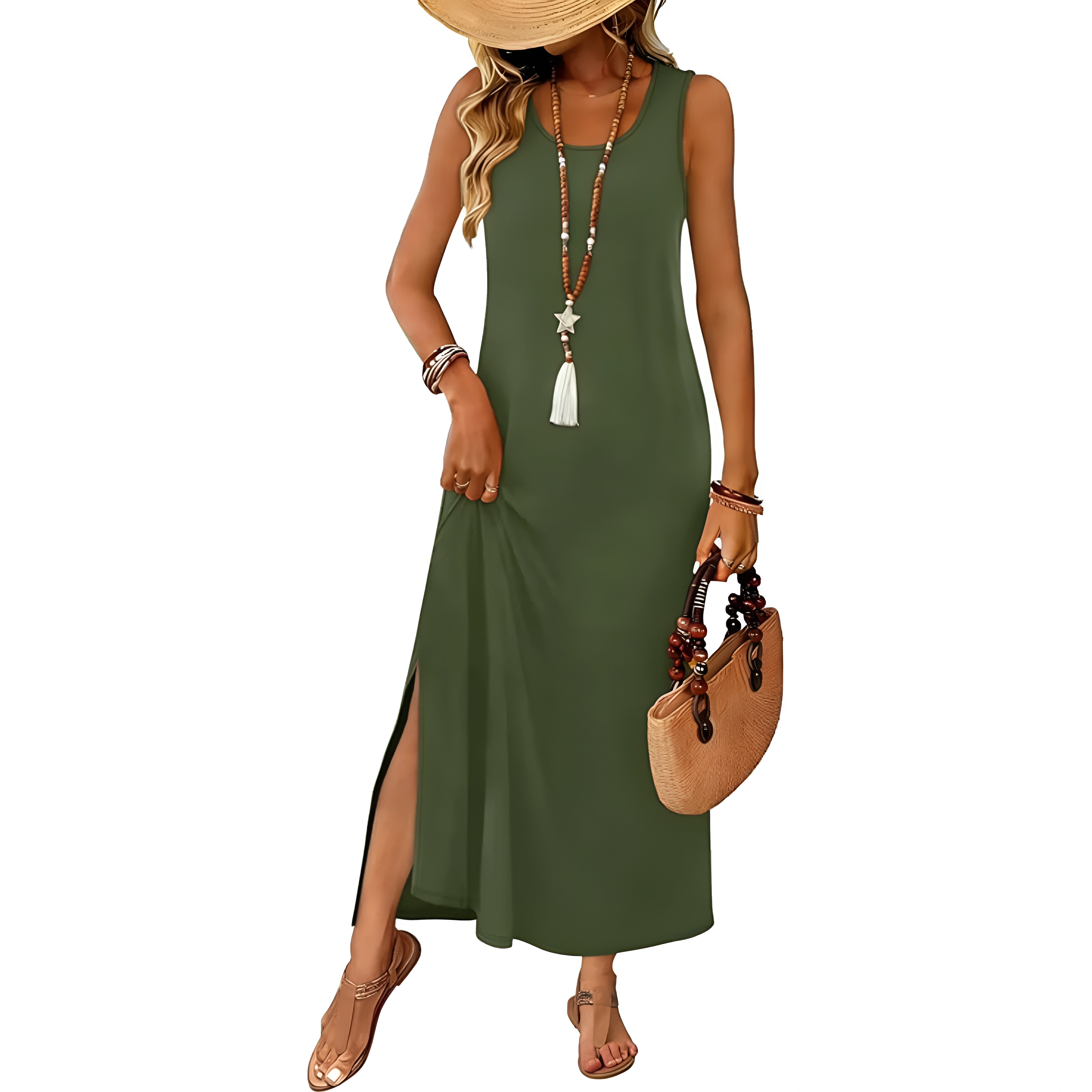 Sleeveless Maxi Beach Dress With Pockets For Women