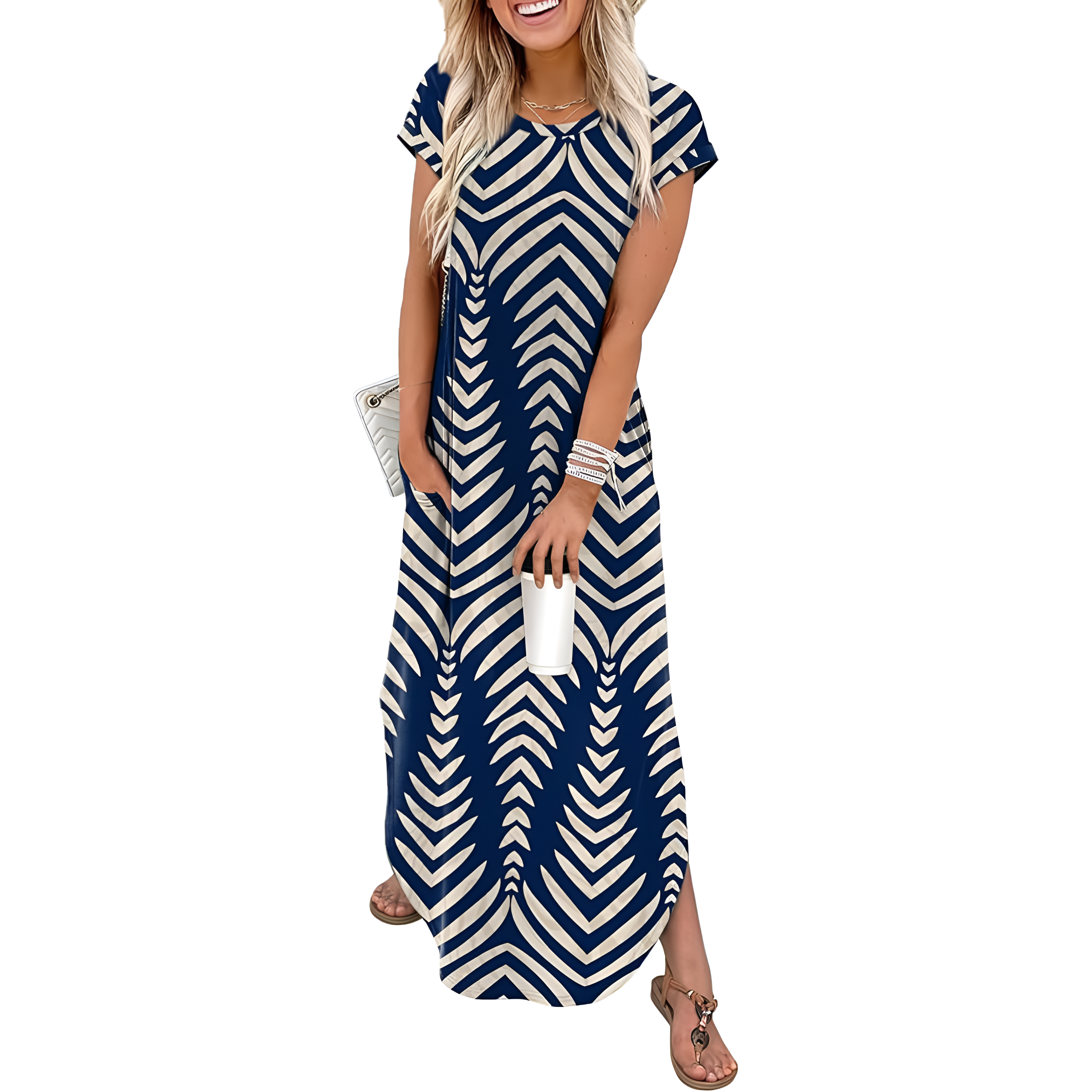Summer And Cap Sleeve Crewneck Casual Beach Maxi For Women