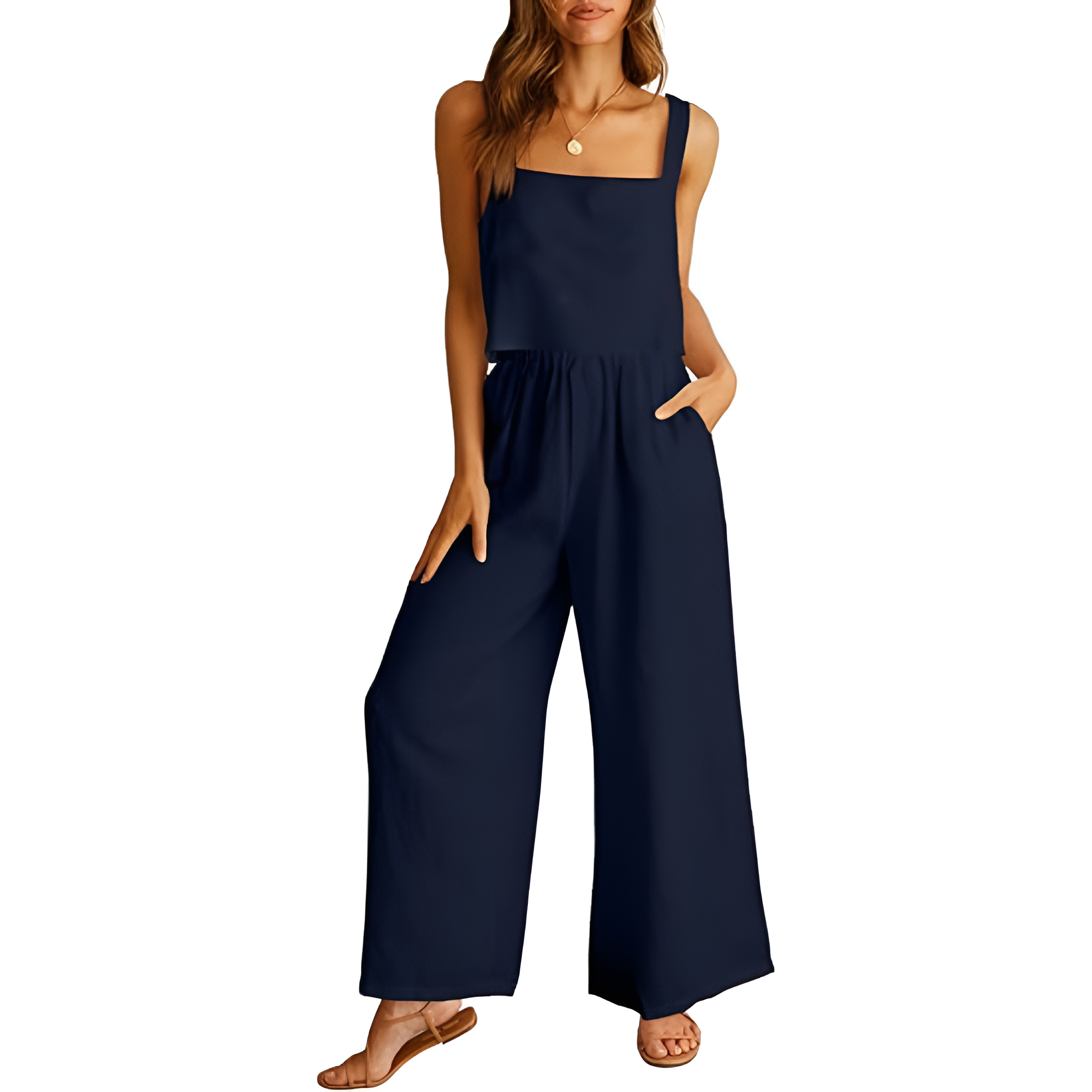 2 Piece Linen Pants Jumpsuit Matching Lounge Set For Women