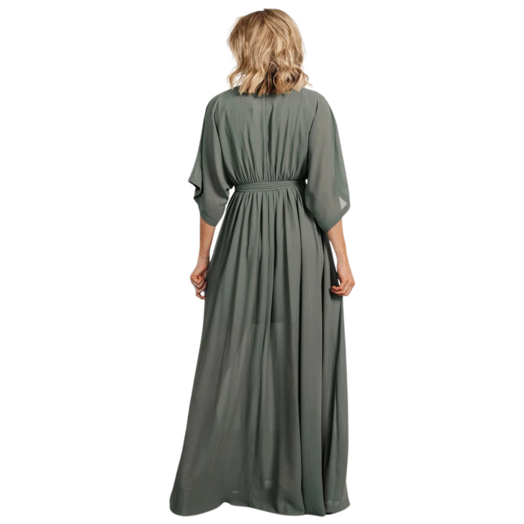 Floral Pattern Floor Length Long Sleeve Chiffon Dress-My Comfy Blouse