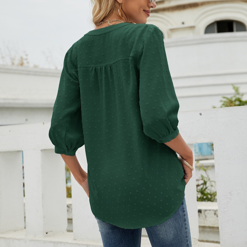 Textured Three - Quarter Sleeves Blouse-My Comfy Blouse