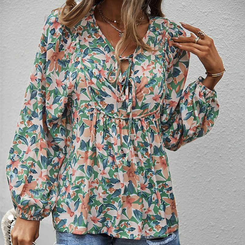 Hawaiian Print Flared Bottom Blouse-My Comfy Blouse