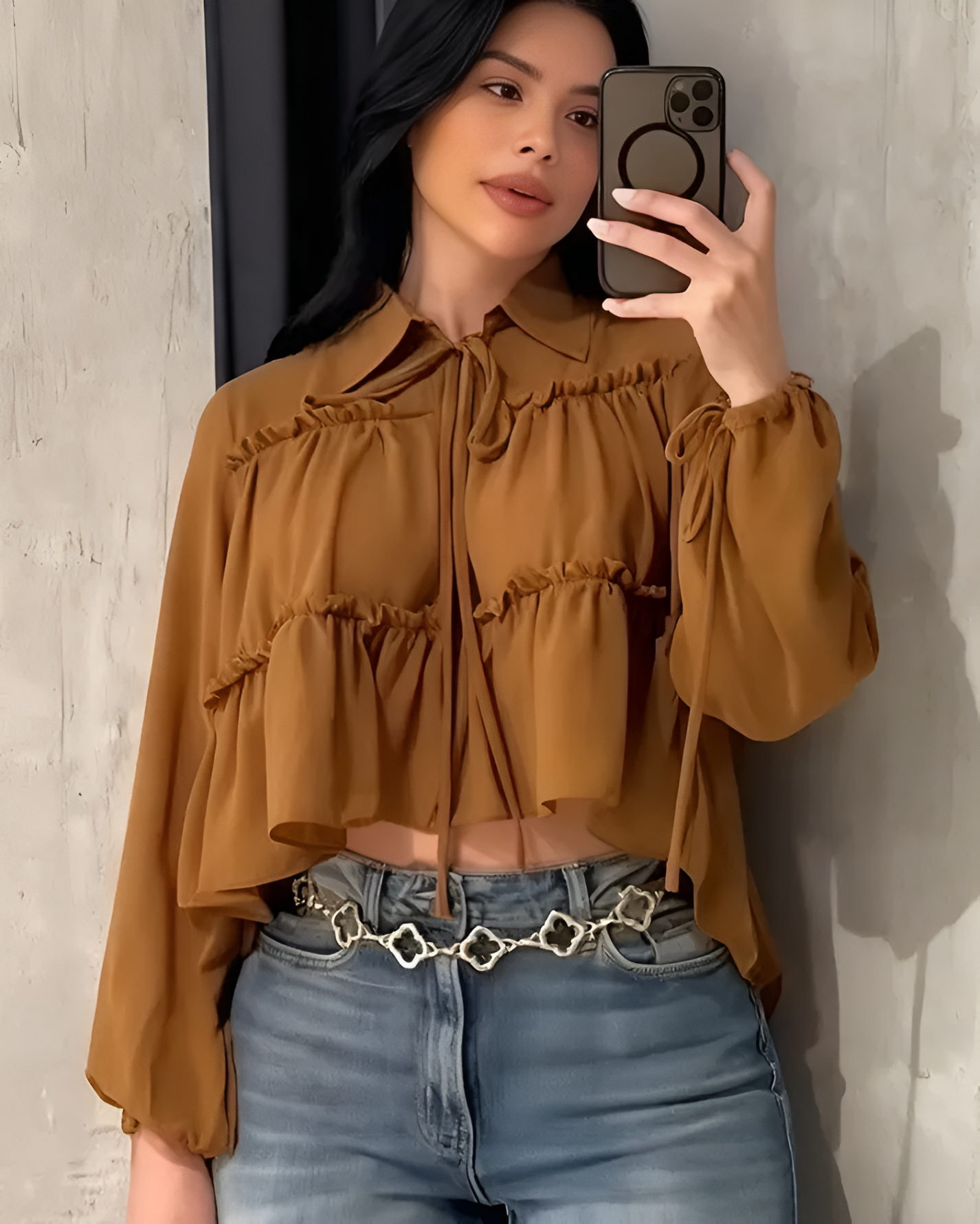 Ruffle Long Sleeve Shirt For Women-My Comfy Blouse