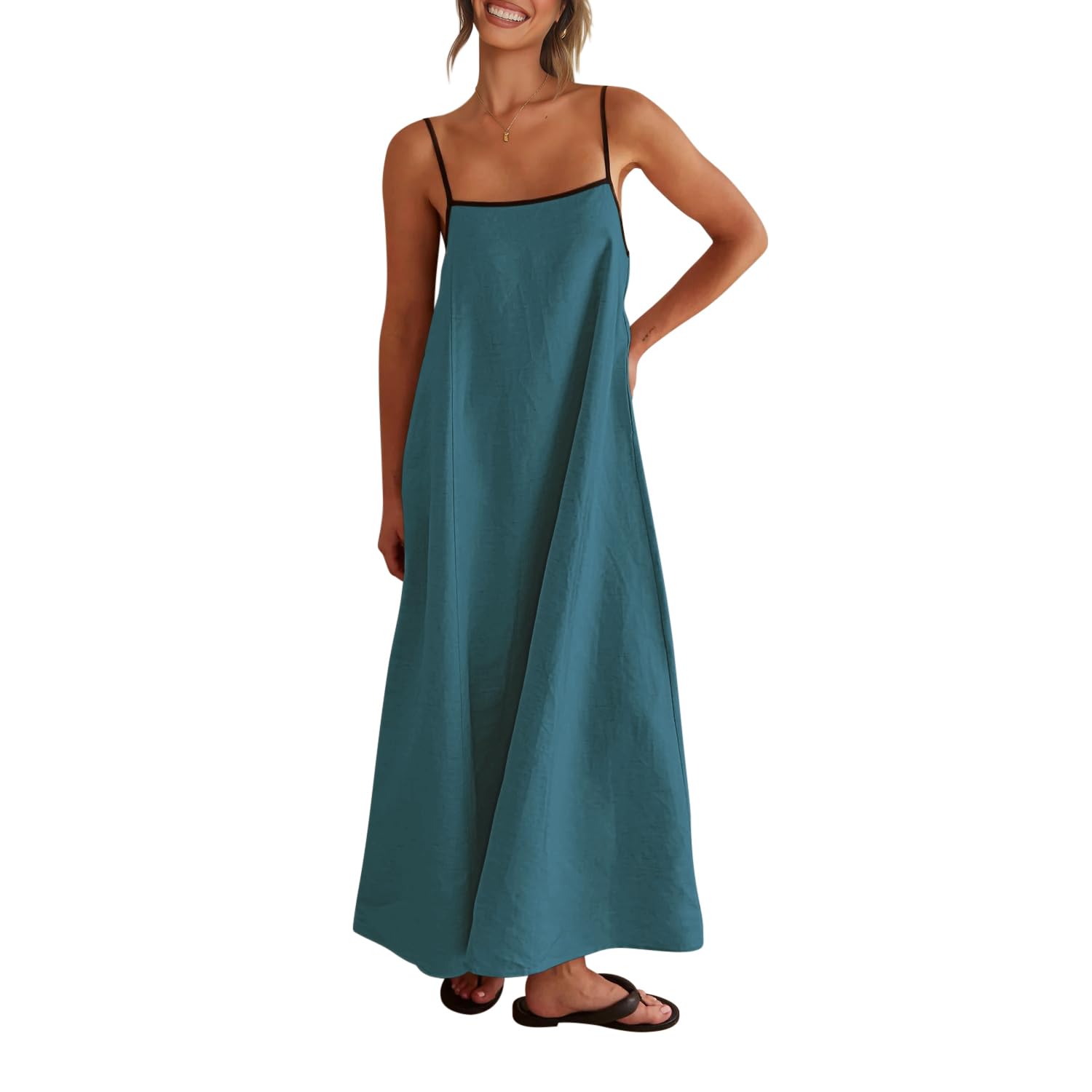 Contrast Spaghetti Strap Summer Backless Maxi Dress