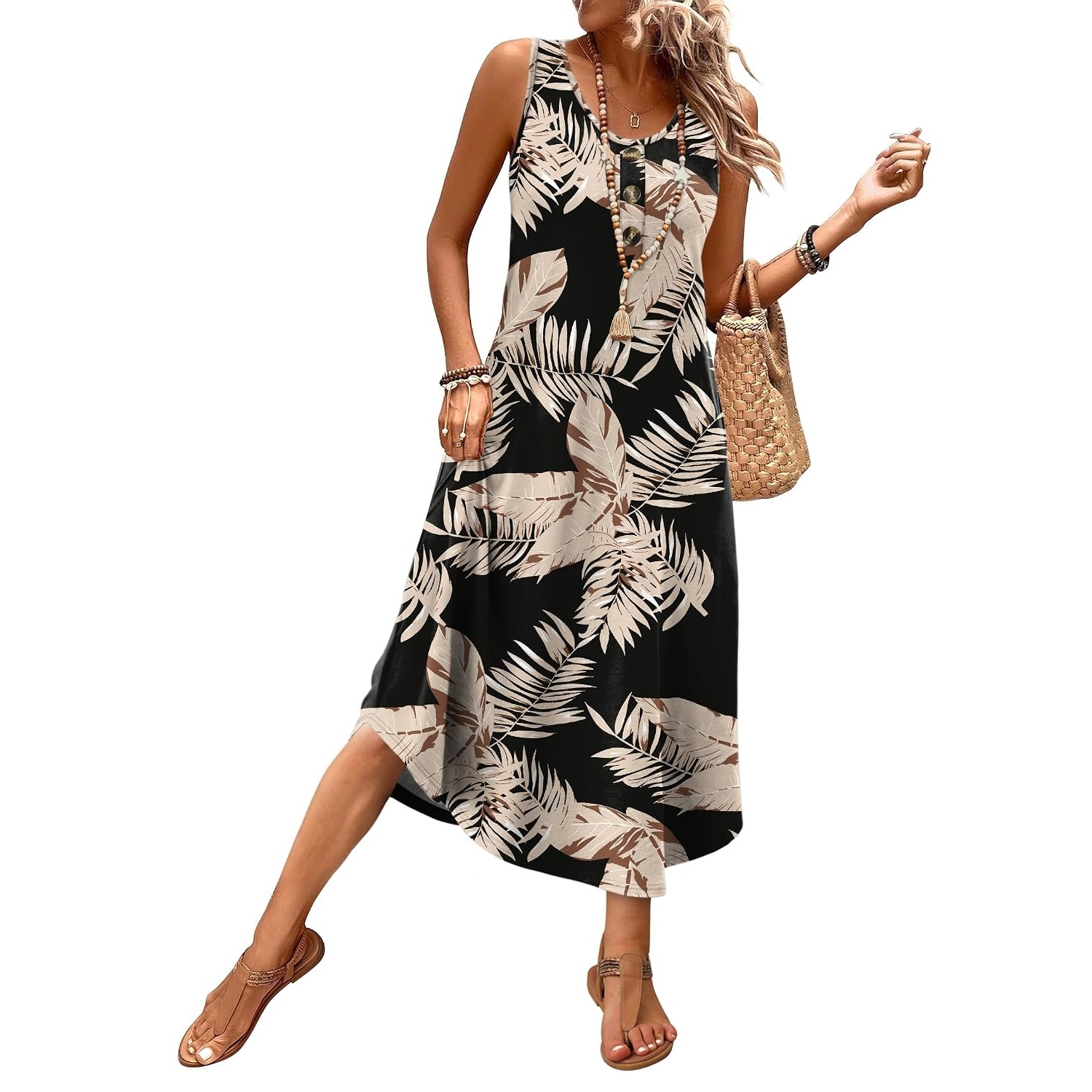 Casual Sleeveless Beach Vacation Midi  Dress For Women