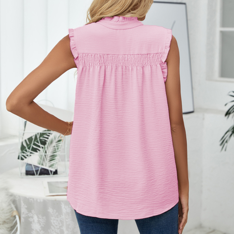 Semi-Casual Sleeveless Meridian Collar Blouse-My Comfy Blouse