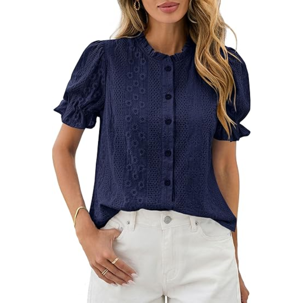 Sleeve Summer Spring Down Boho Embroidered With Button