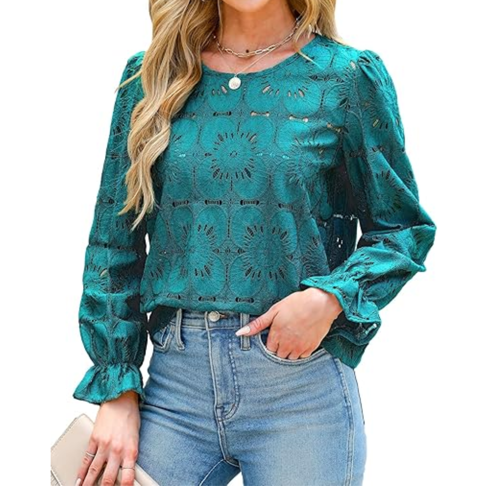 Women Embroidered Crochet Tops With Eyelet Lace Details
