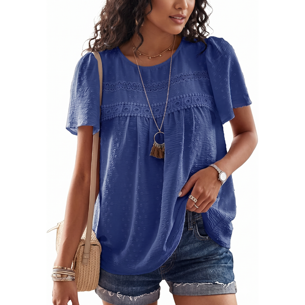 Boho Lace Trim Summer Blouse For Women