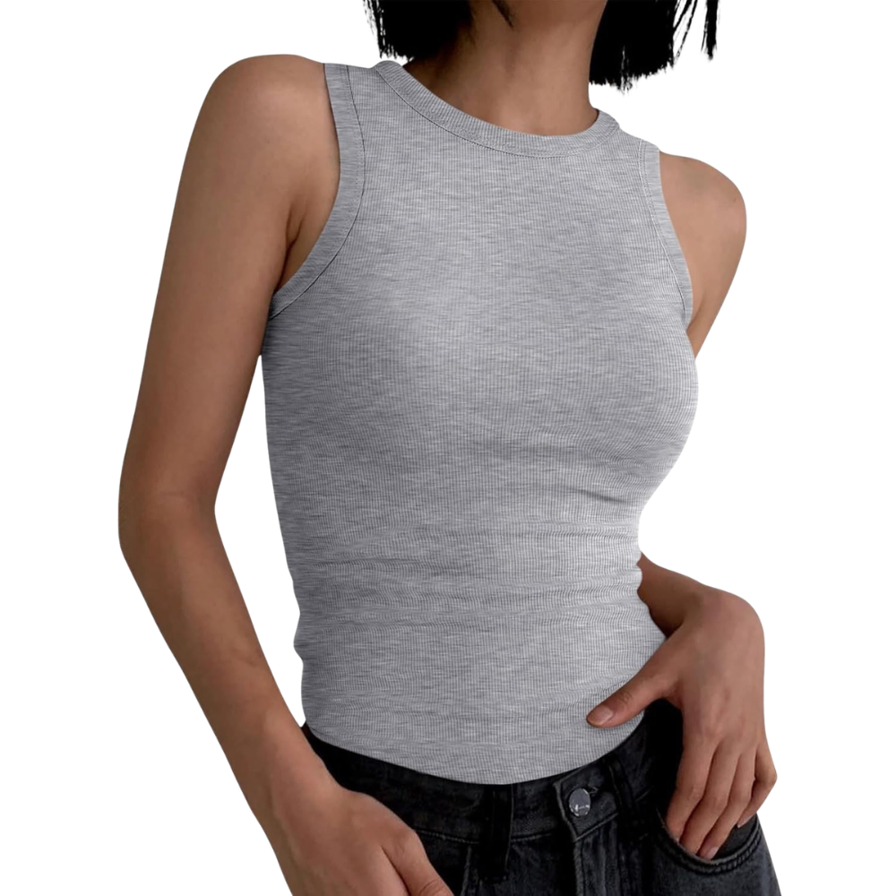 Casual Slim Sleeveless Ribbed Fit Shirts For Women