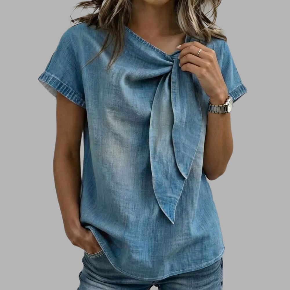 Bamboo Knot Tie Front Vacation Shirt For Women