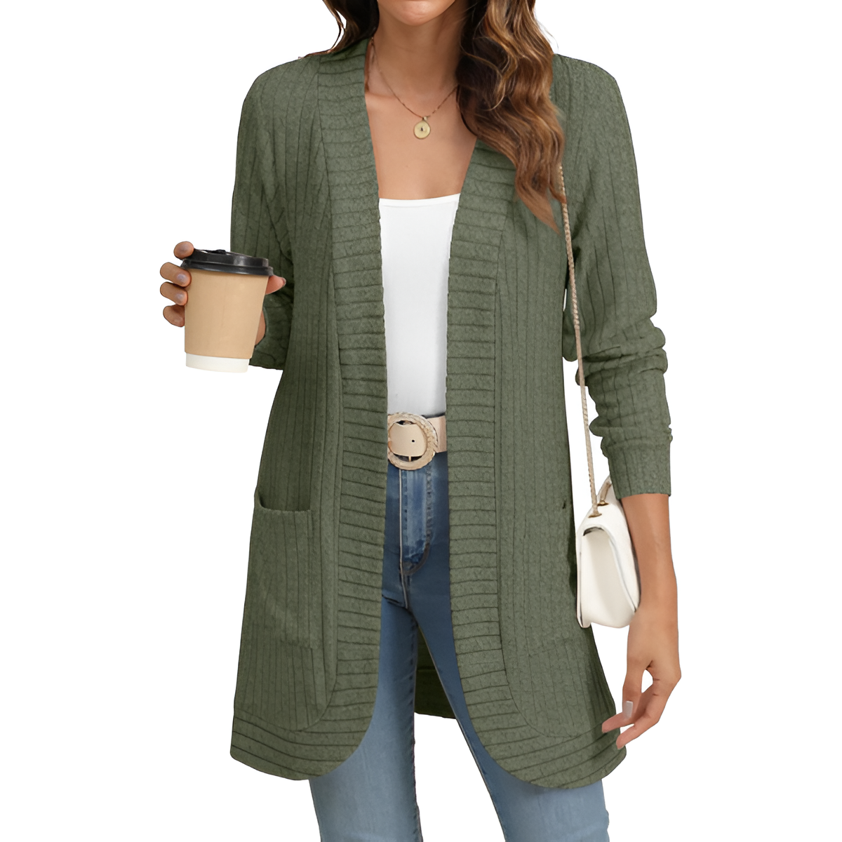 Women Long Sleeve Open Front Cardigan Casual Lightweight Long Cardigans Loose Knit Outwear with Pockets