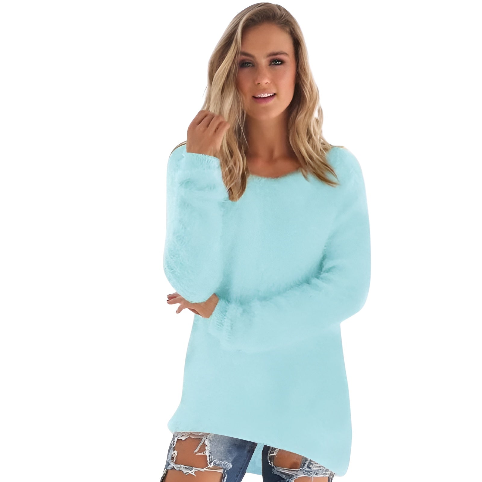 Long Sleeve Fuzzy Pullover Sweater-My Comfy Blouse