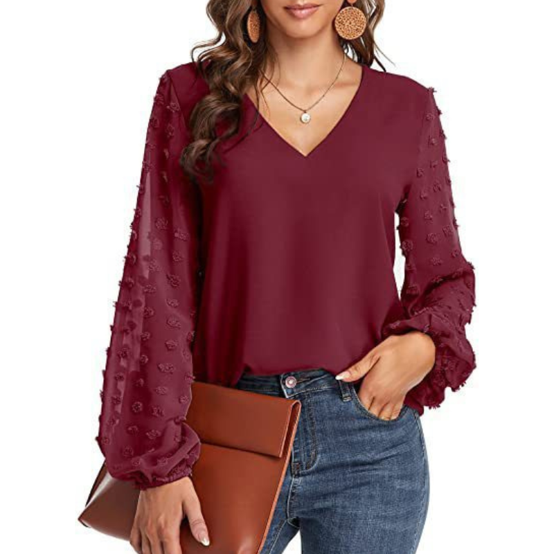 Semi-Formal V-neck Textured Sleeves Blouse-My Comfy Blouse