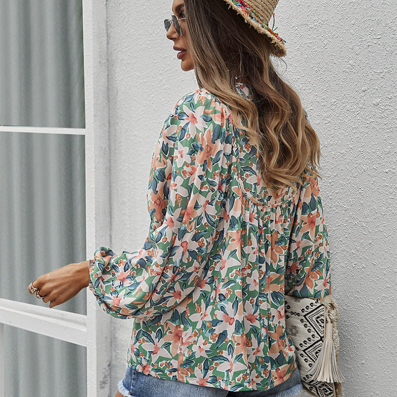 Hawaiian Print Flared Bottom Blouse-My Comfy Blouse