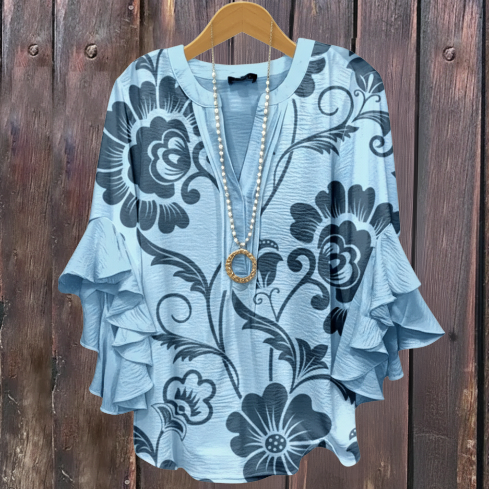 Floral Print Layered Ruffle Blouse Top-My Comfy Blouse