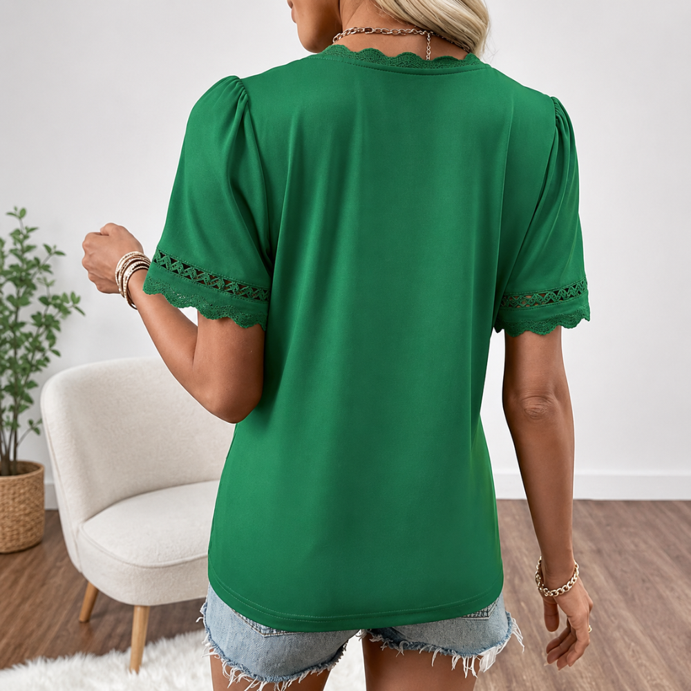 Summer Casual Short Sleeve V Lace Shirts Dressy