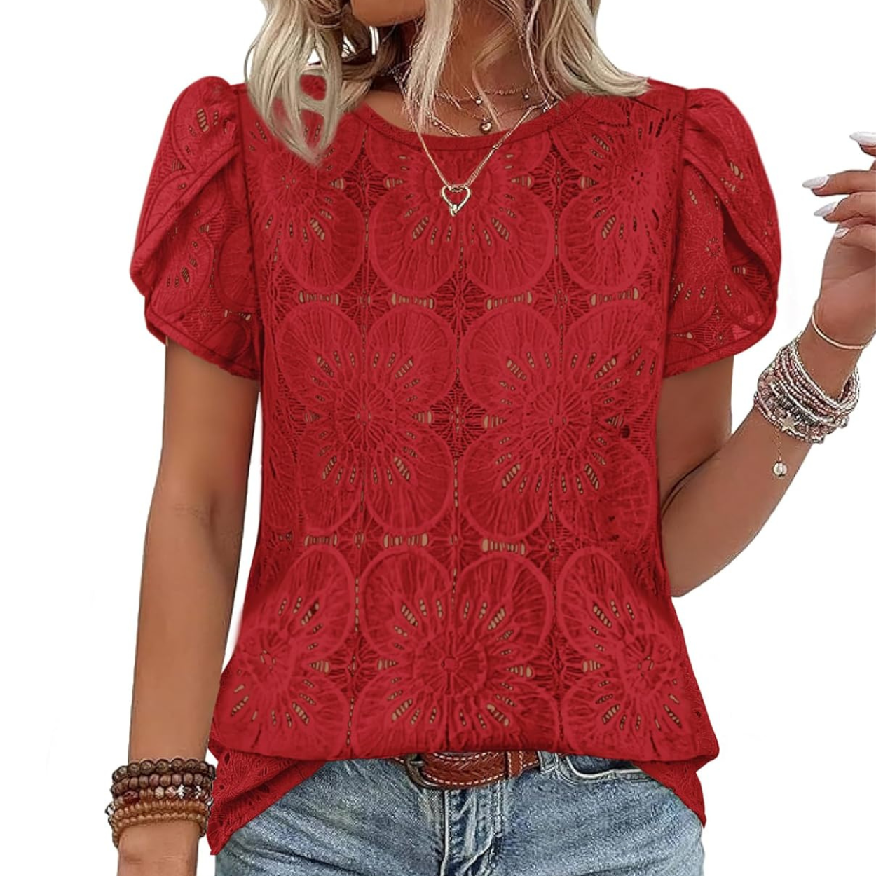 Casual Crochet Petal Short Sleeve Shirt Blouse For Women