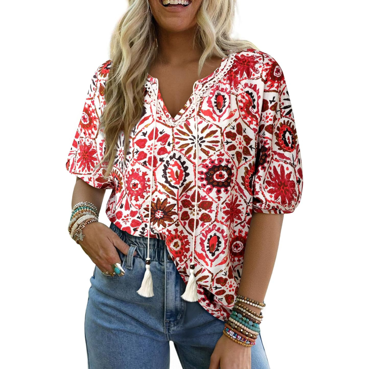 Summer Floral Printed Short Sleeve Blouses Boho Tops 