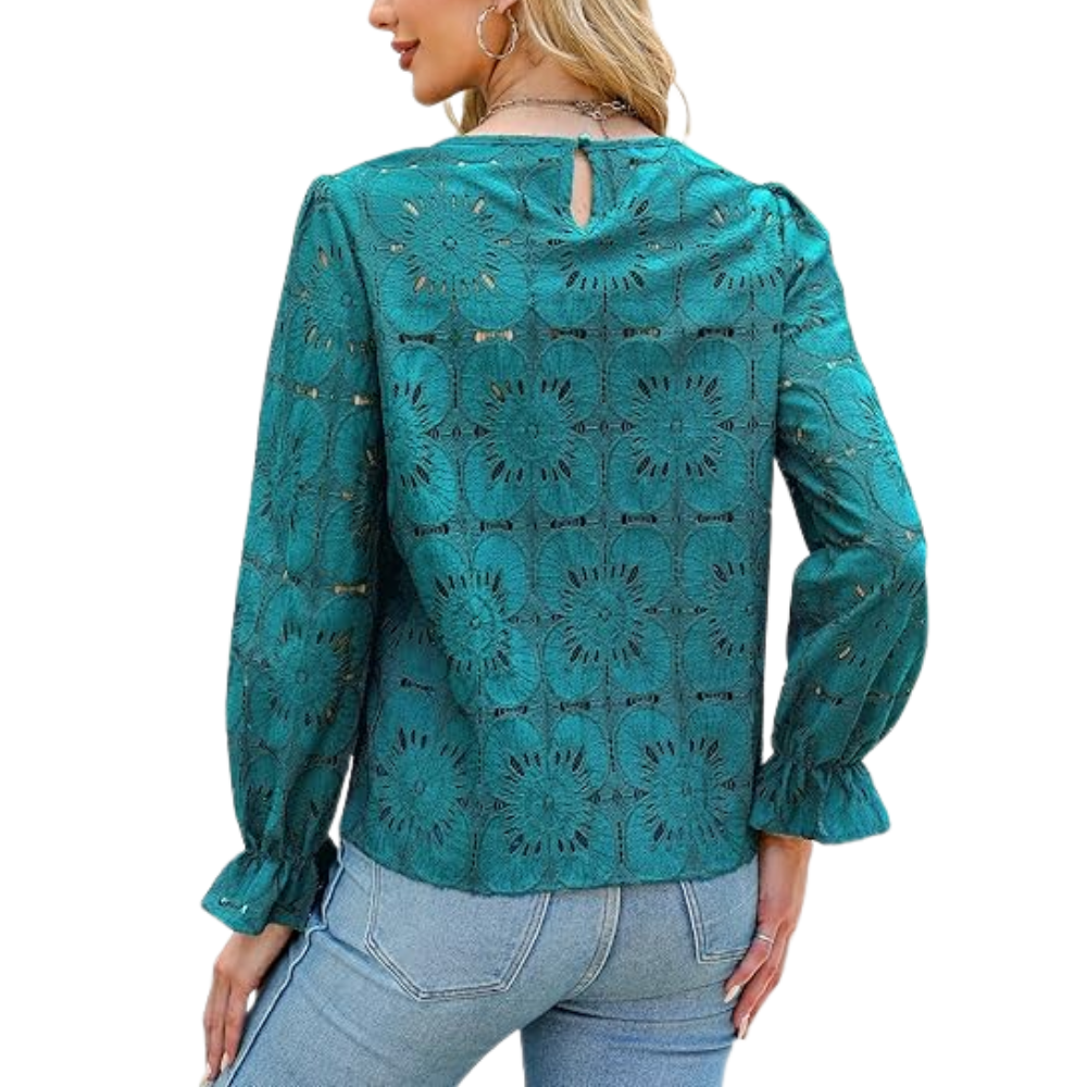 Women Embroidered Crochet Tops With Eyelet Lace Details