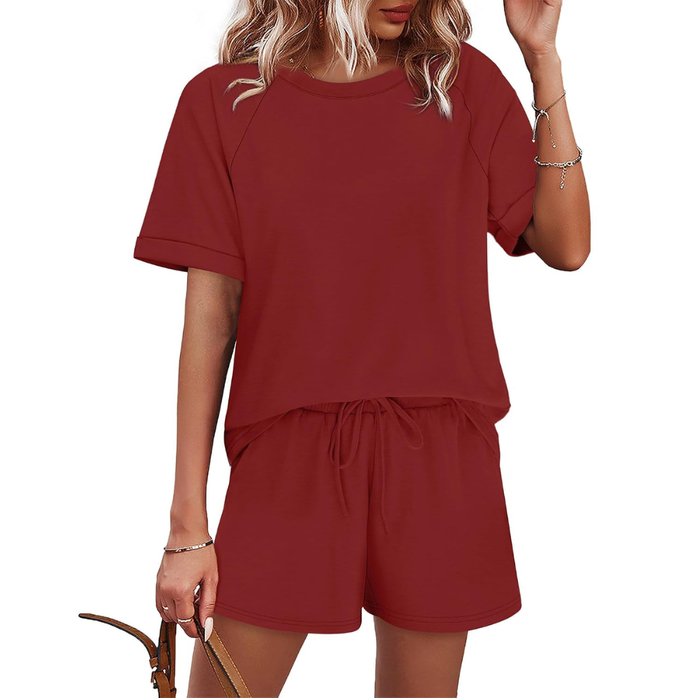 2 Piece Casual Summer Lounge Short Set Matching Outfit For Women