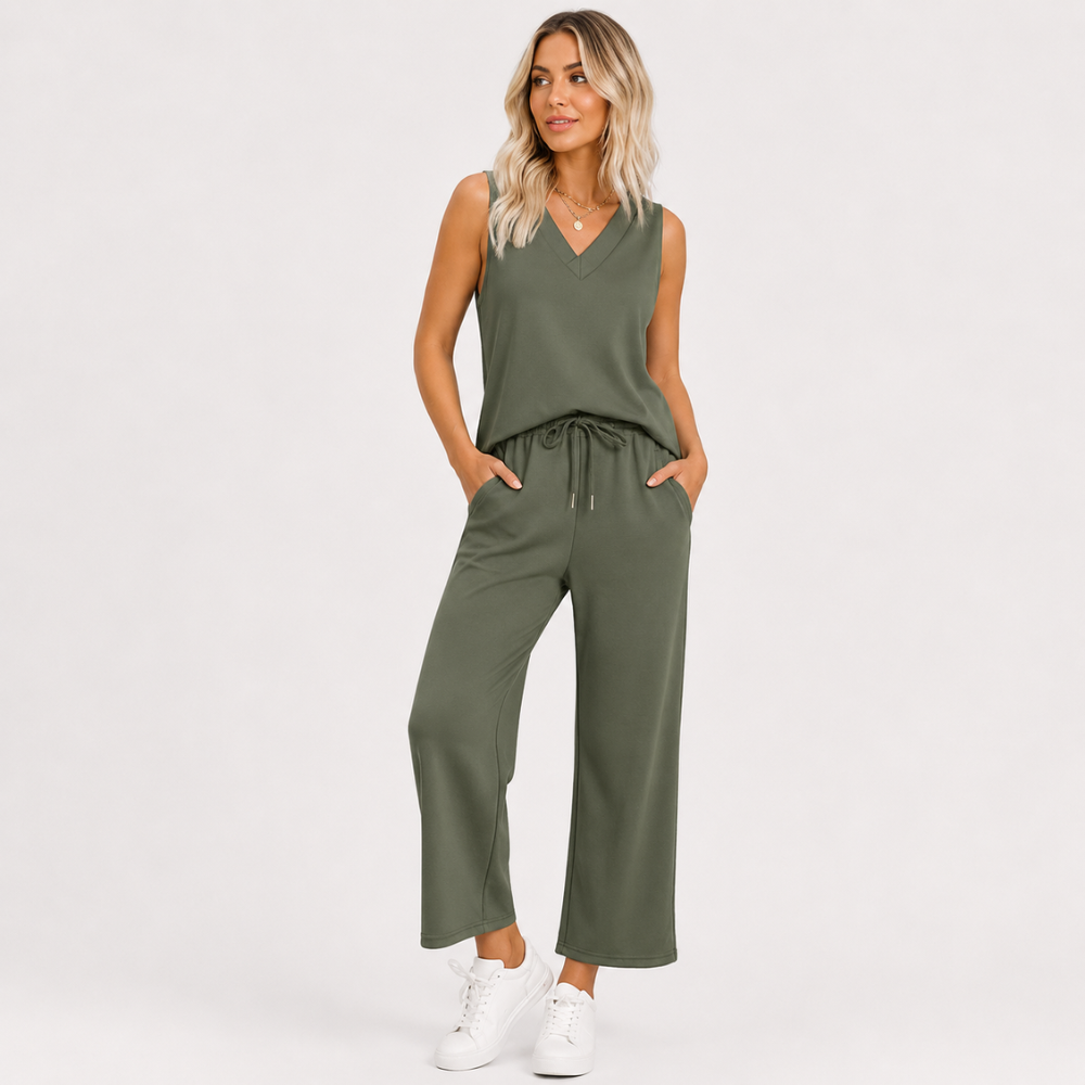 2 Piece Summer Outfits Matching Lounge Set Wide Leg Crop Pants For Women