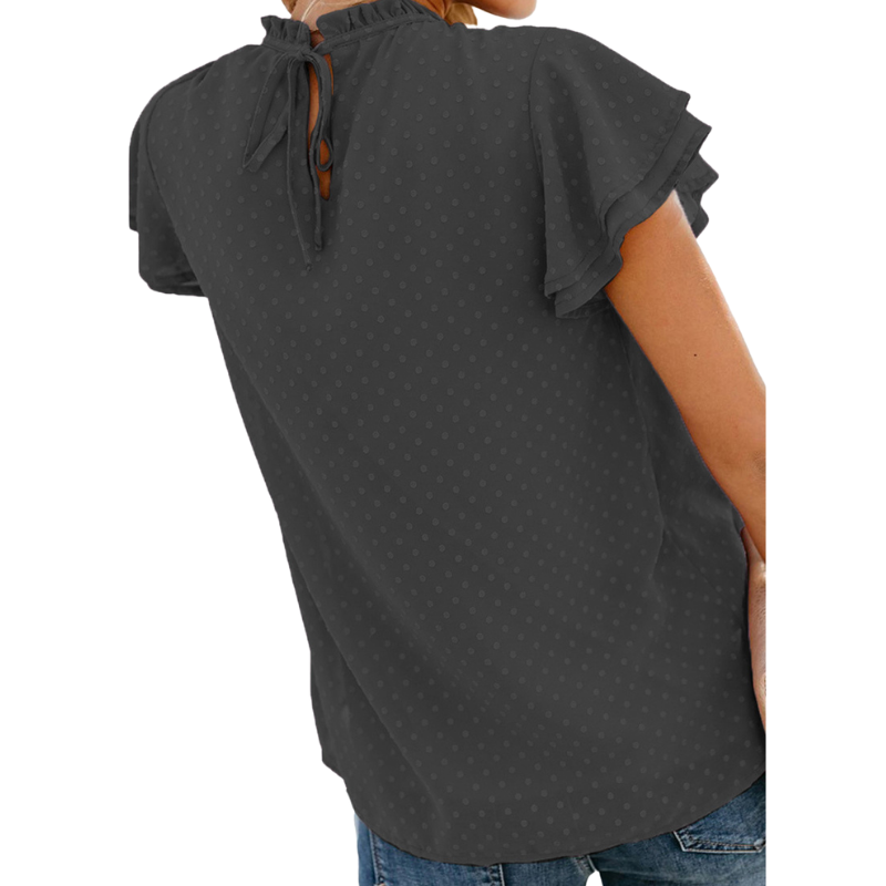 Flounce Cap Sleeves Dot Print Blouse-My Comfy Blouse
